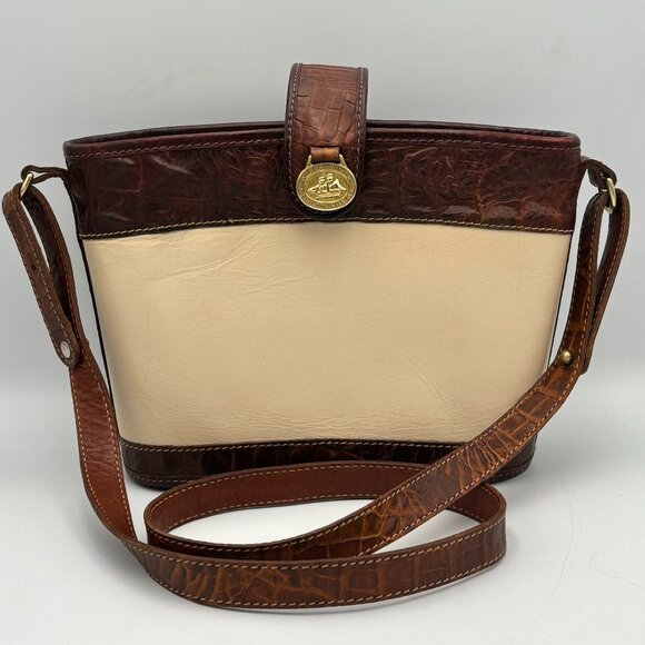 Vintage Brahim Leather Brown Crocodile Beige Crossbody Handbag